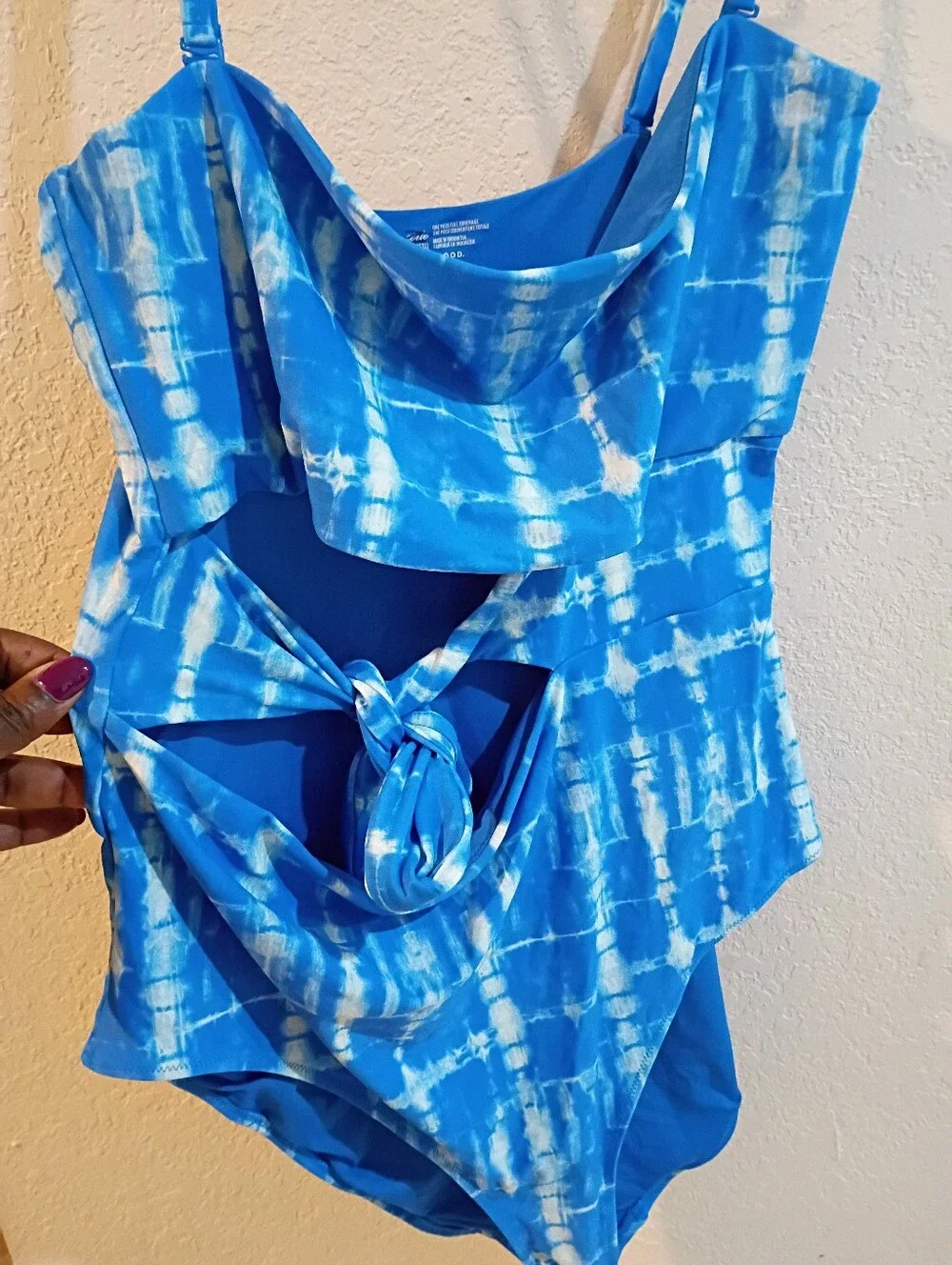 Aerie Wrap Strapless One Piece Swimsuit tie-dye, Waist Tie Cutout Detail. XXL